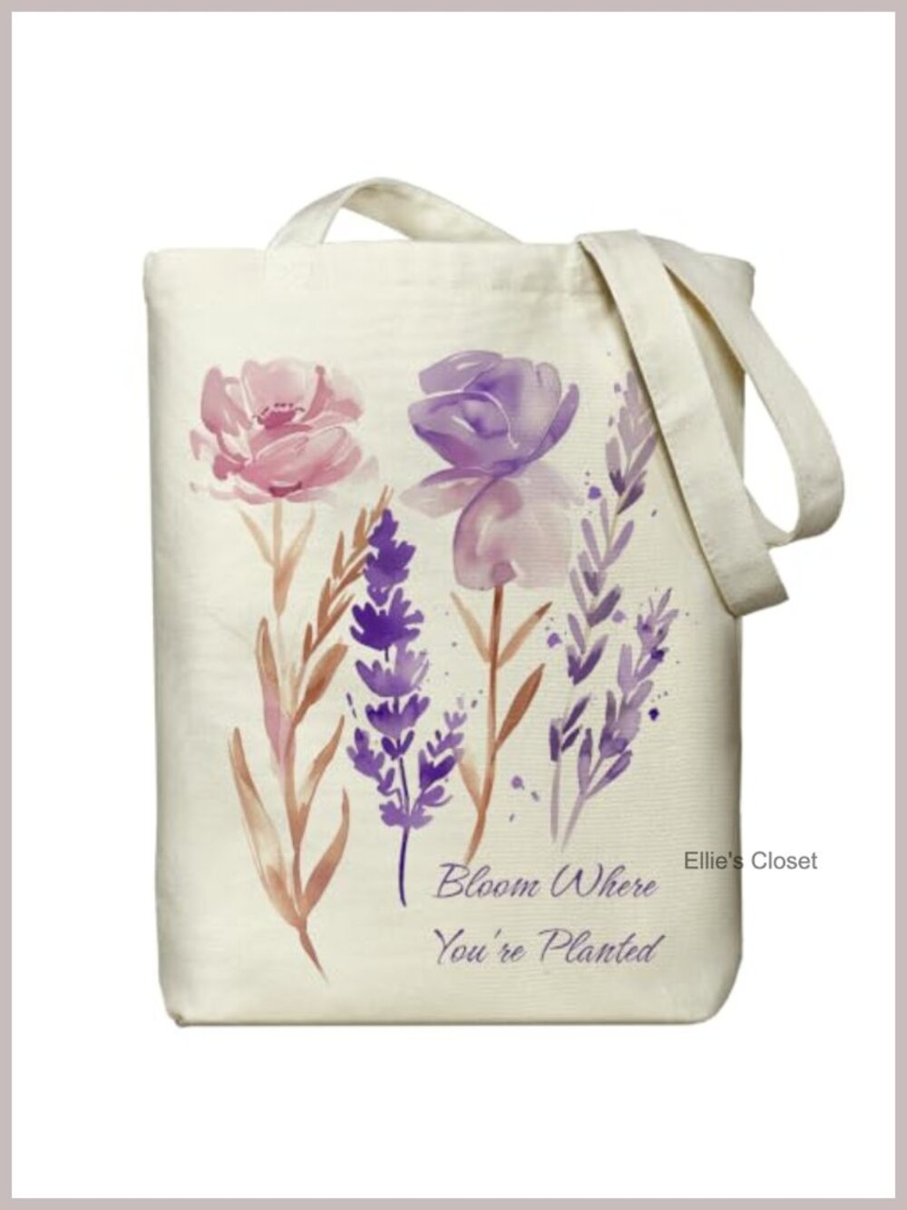 Canvas Tote Bag with Zipper, Floral Quote Design, Heavy Duty for Work Shopping
